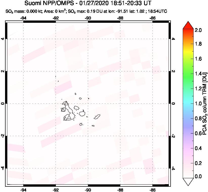 A sulfur dioxide image over Galápagos Islands on Jan 27, 2020.
