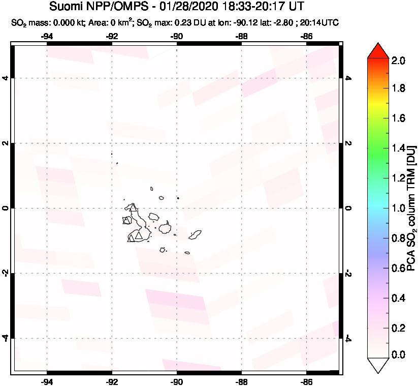 A sulfur dioxide image over Galápagos Islands on Jan 28, 2020.