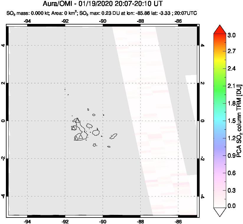A sulfur dioxide image over Galápagos Islands on Jan 19, 2020.