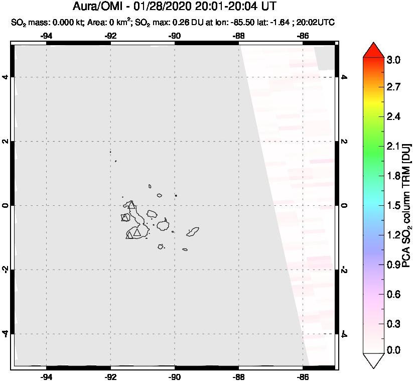 A sulfur dioxide image over Galápagos Islands on Jan 28, 2020.