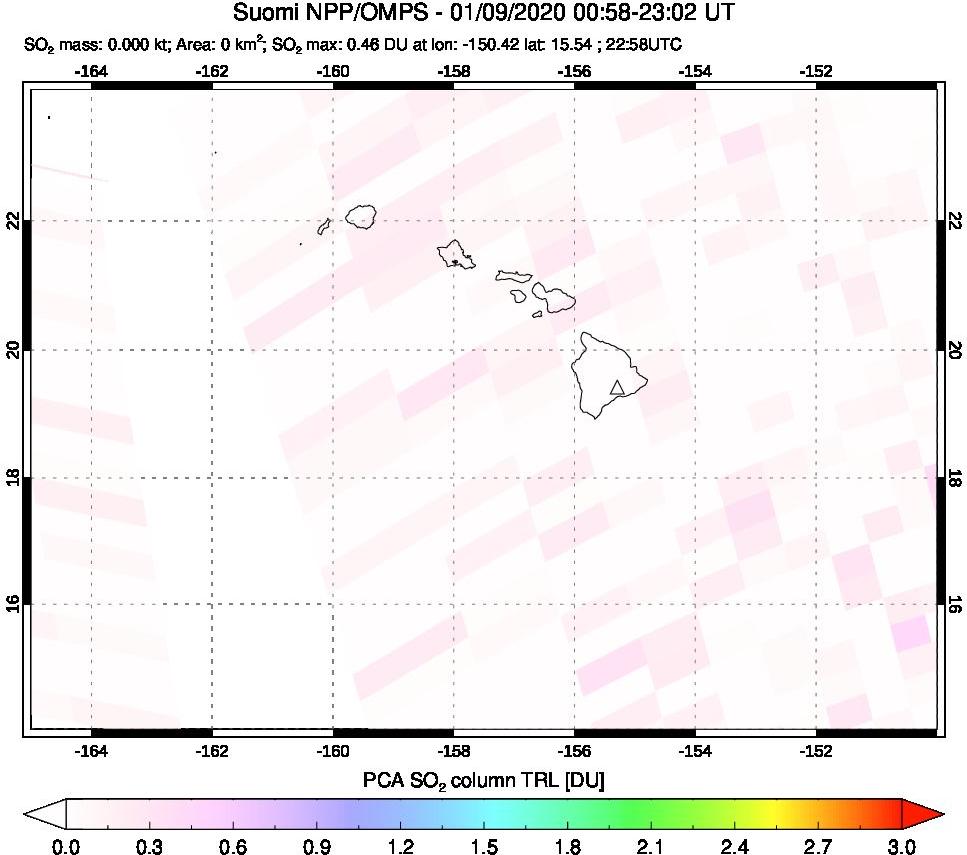 A sulfur dioxide image over Hawaii, USA on Jan 09, 2020.