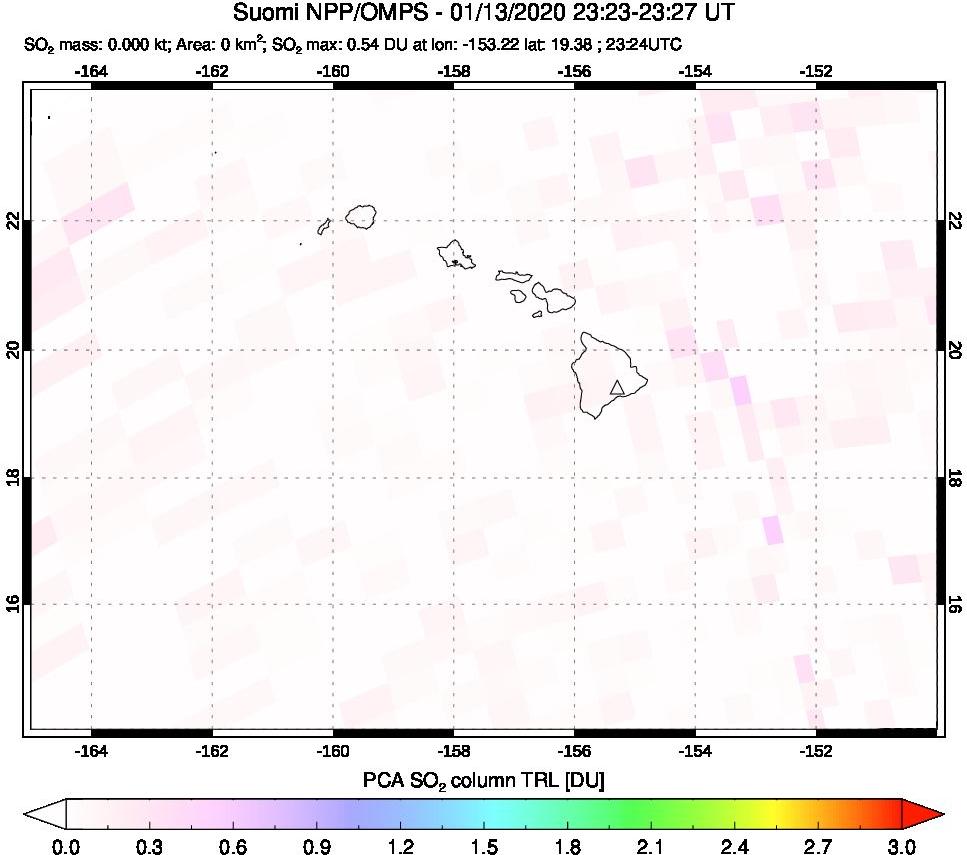 A sulfur dioxide image over Hawaii, USA on Jan 13, 2020.