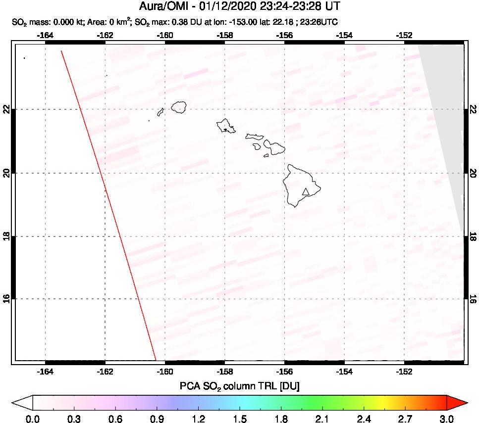 A sulfur dioxide image over Hawaii, USA on Jan 12, 2020.