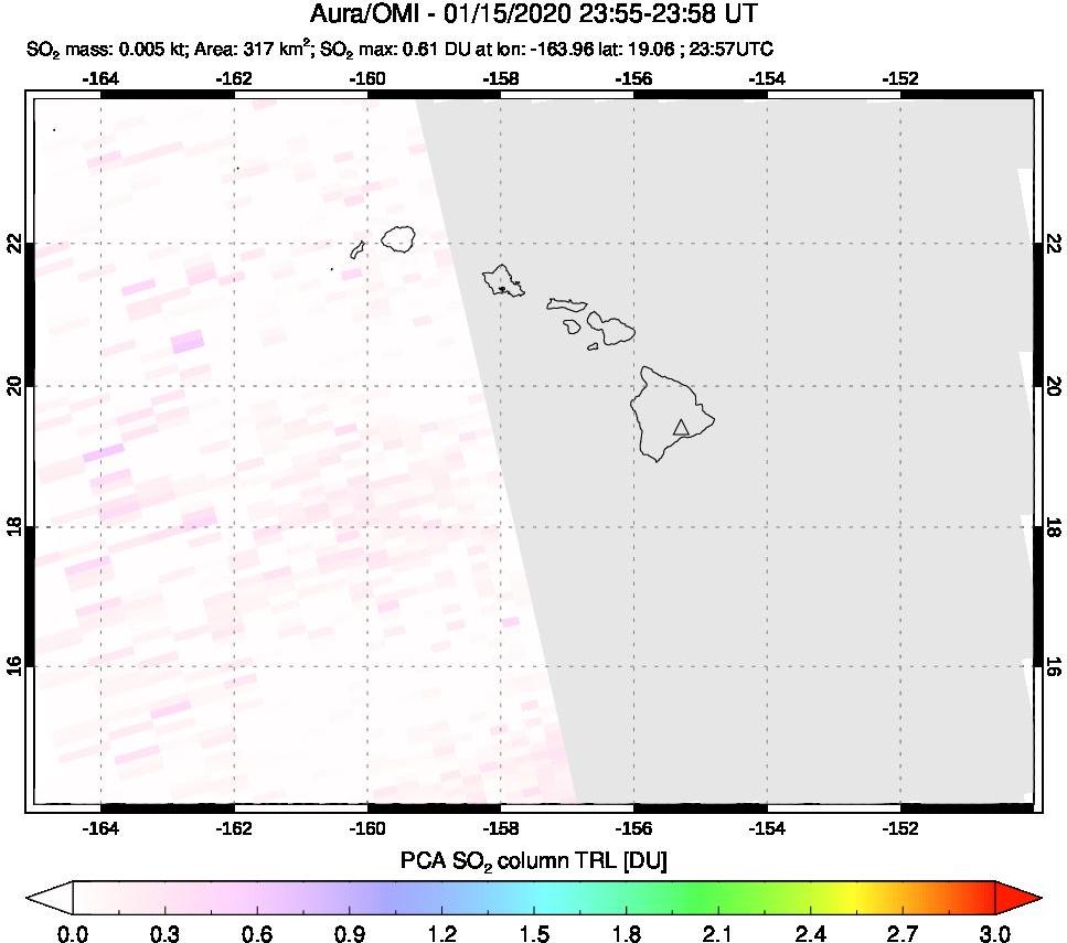 A sulfur dioxide image over Hawaii, USA on Jan 15, 2020.