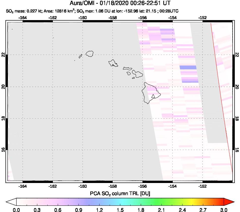 A sulfur dioxide image over Hawaii, USA on Jan 18, 2020.