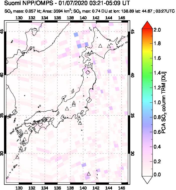 A sulfur dioxide image over Japan on Jan 07, 2020.