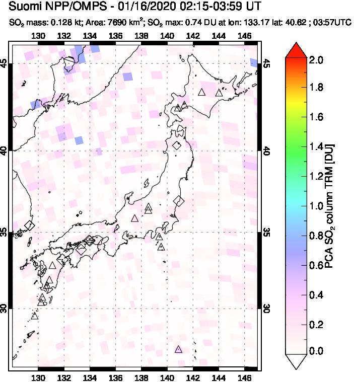 A sulfur dioxide image over Japan on Jan 16, 2020.