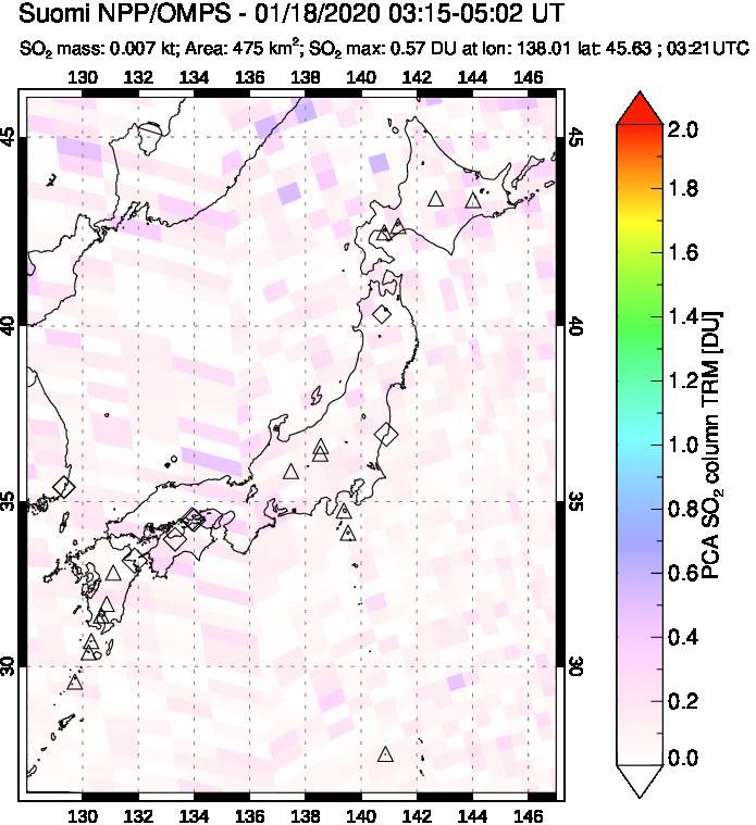 A sulfur dioxide image over Japan on Jan 18, 2020.
