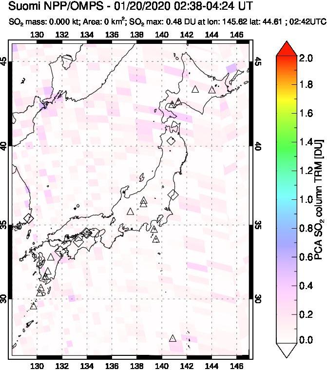 A sulfur dioxide image over Japan on Jan 20, 2020.