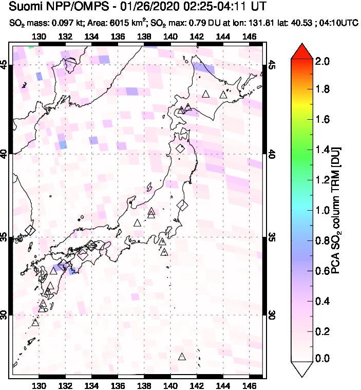 A sulfur dioxide image over Japan on Jan 26, 2020.