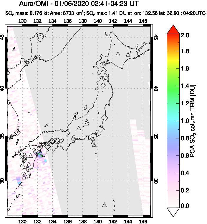 A sulfur dioxide image over Japan on Jan 06, 2020.