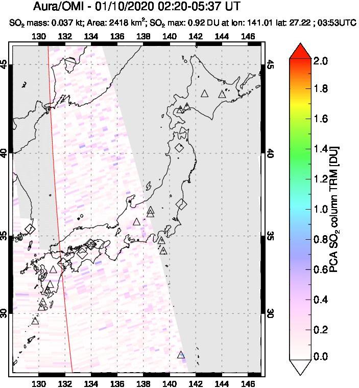 A sulfur dioxide image over Japan on Jan 10, 2020.