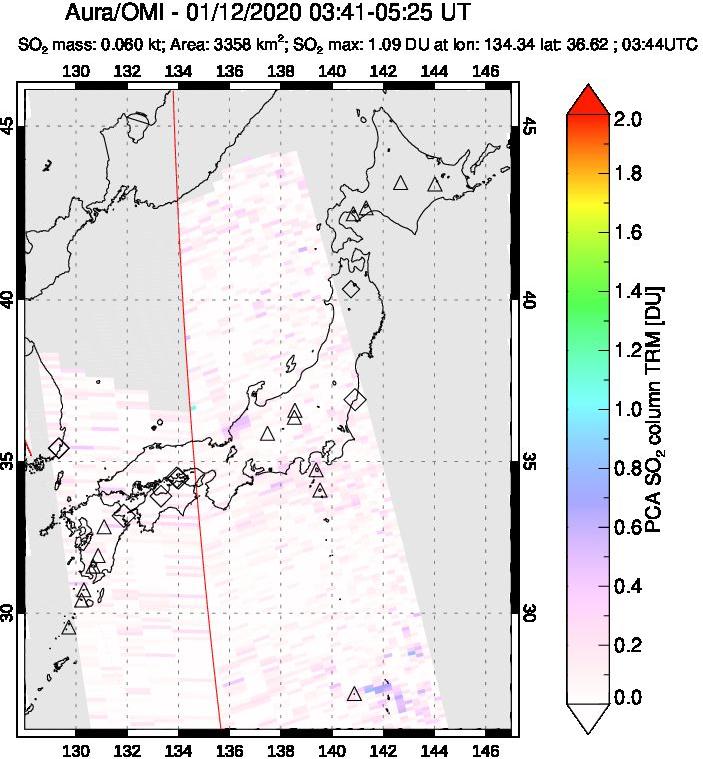 A sulfur dioxide image over Japan on Jan 12, 2020.