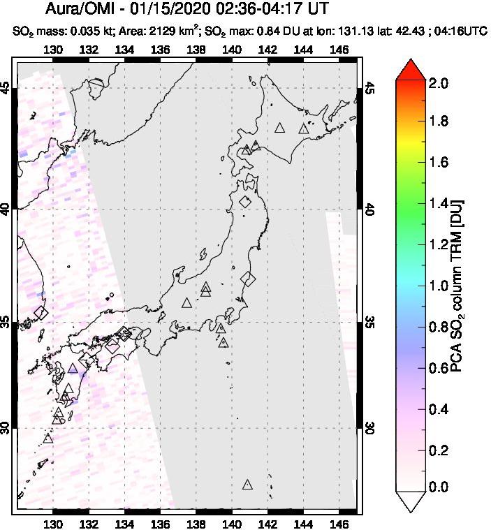 A sulfur dioxide image over Japan on Jan 15, 2020.