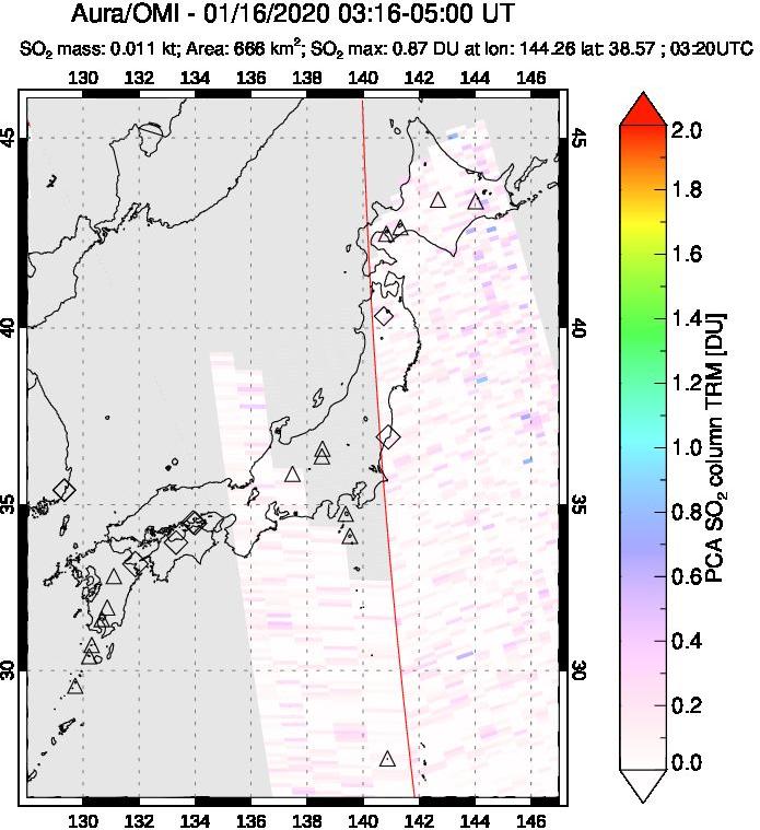 A sulfur dioxide image over Japan on Jan 16, 2020.