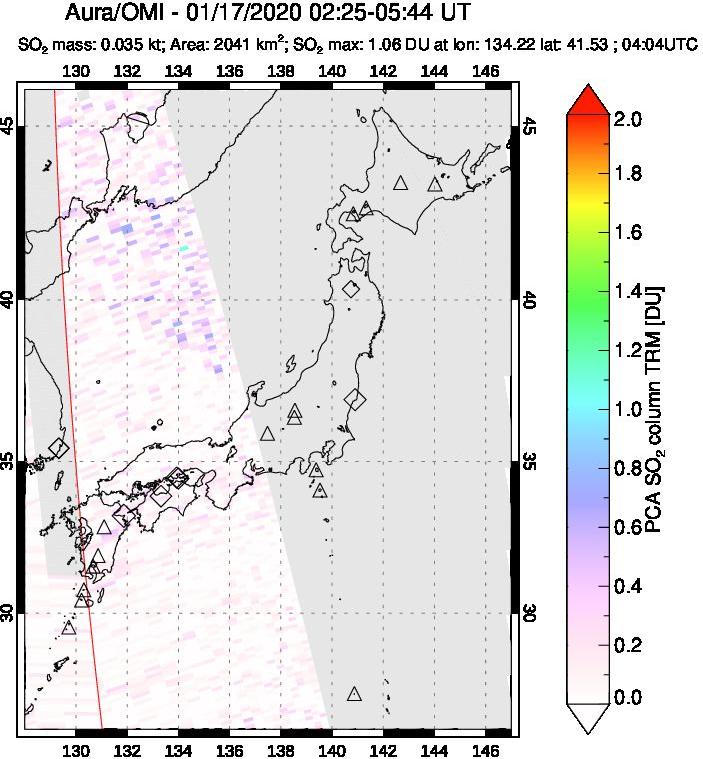A sulfur dioxide image over Japan on Jan 17, 2020.