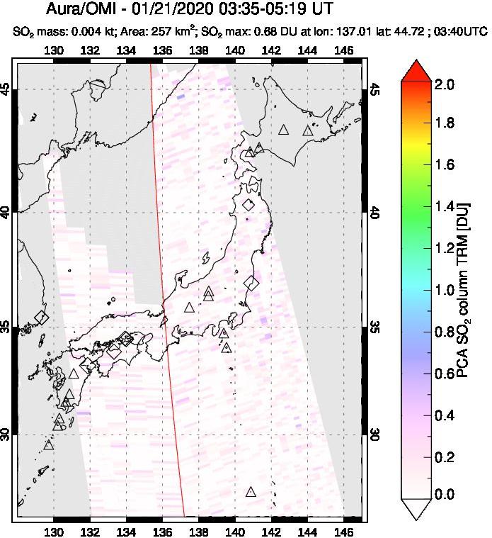 A sulfur dioxide image over Japan on Jan 21, 2020.