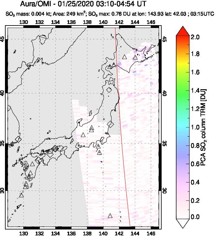 A sulfur dioxide image over Japan on Jan 25, 2020.