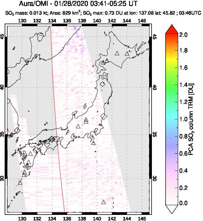 A sulfur dioxide image over Japan on Jan 28, 2020.
