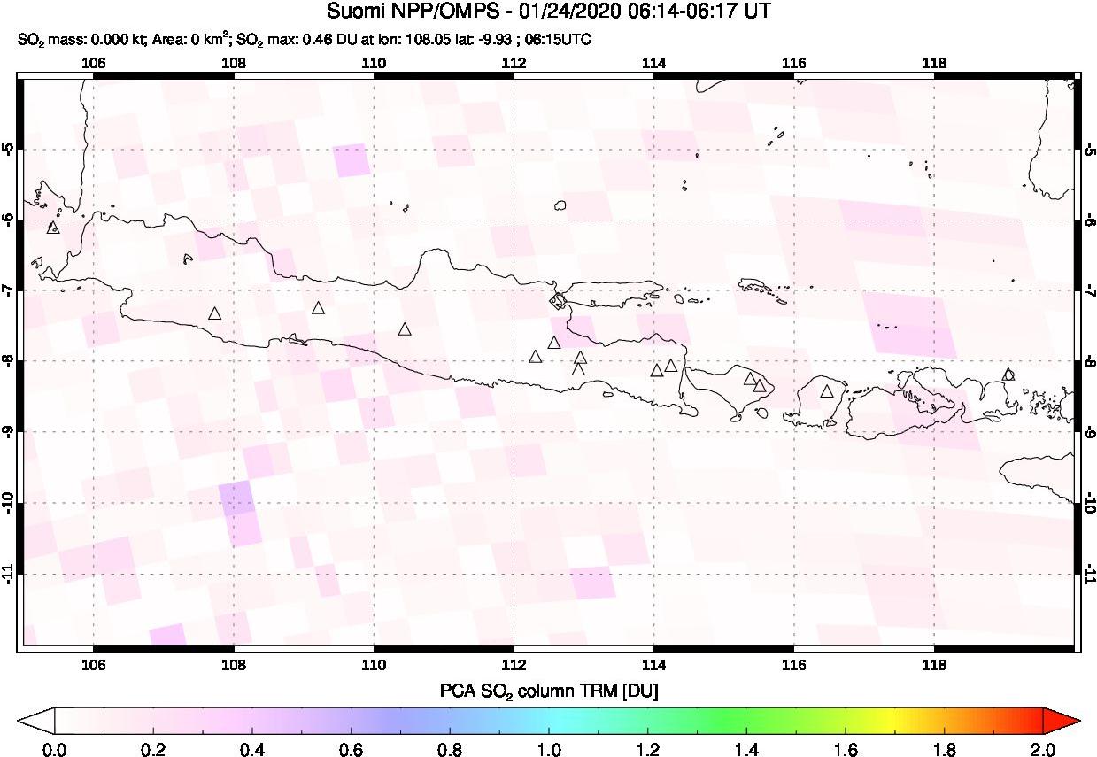 A sulfur dioxide image over Java, Indonesia on Jan 24, 2020.