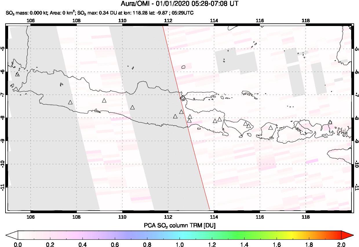A sulfur dioxide image over Java, Indonesia on Jan 01, 2020.