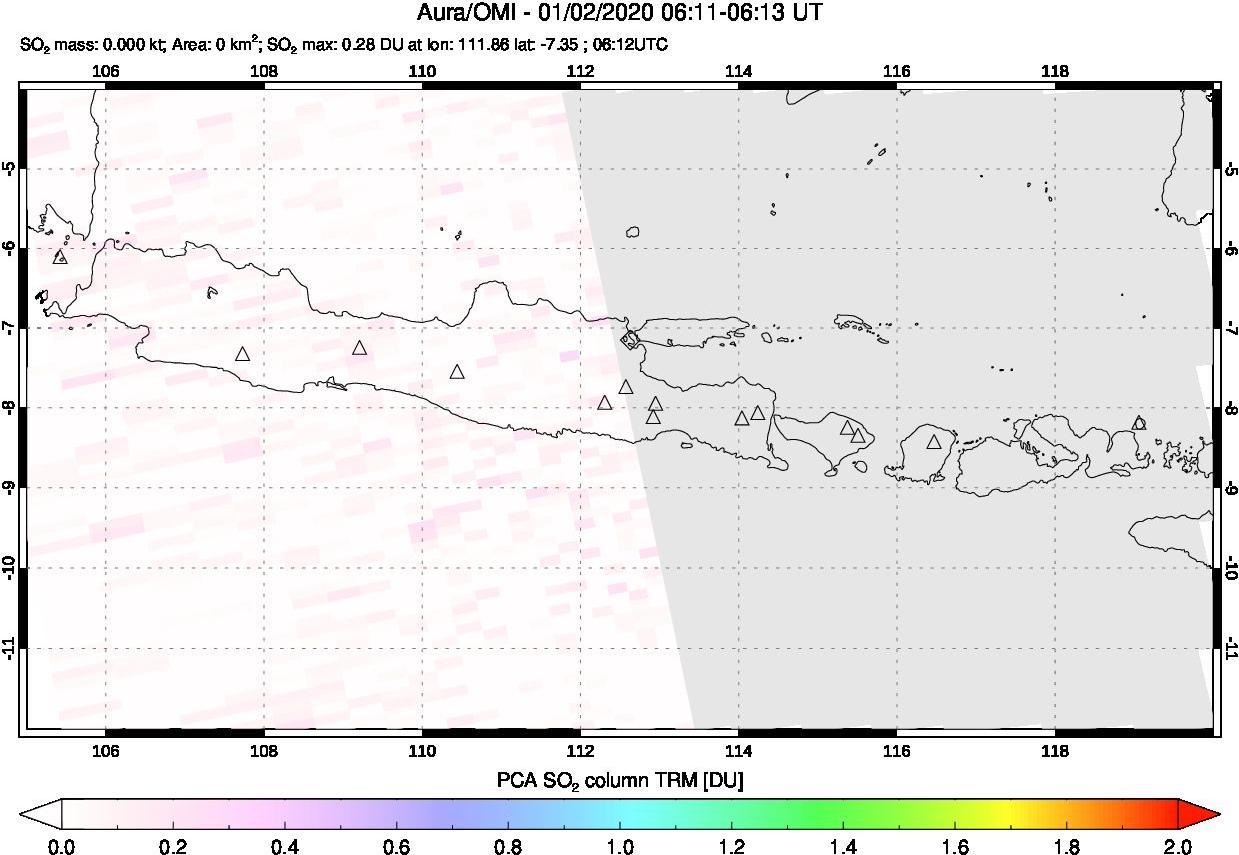 A sulfur dioxide image over Java, Indonesia on Jan 02, 2020.