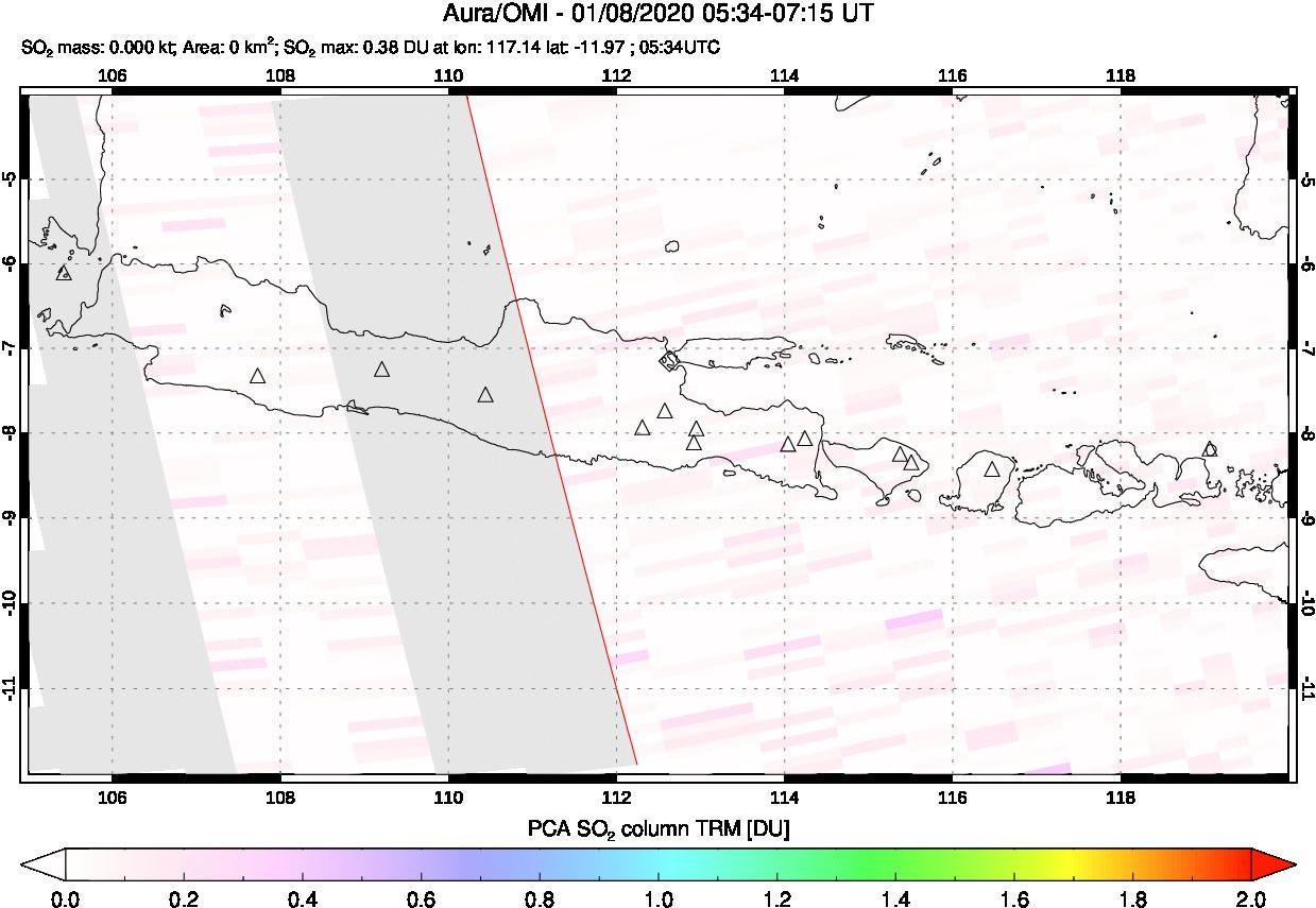 A sulfur dioxide image over Java, Indonesia on Jan 08, 2020.
