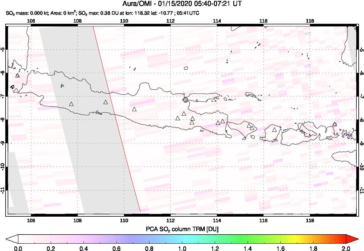 A sulfur dioxide image over Java, Indonesia on Jan 15, 2020.