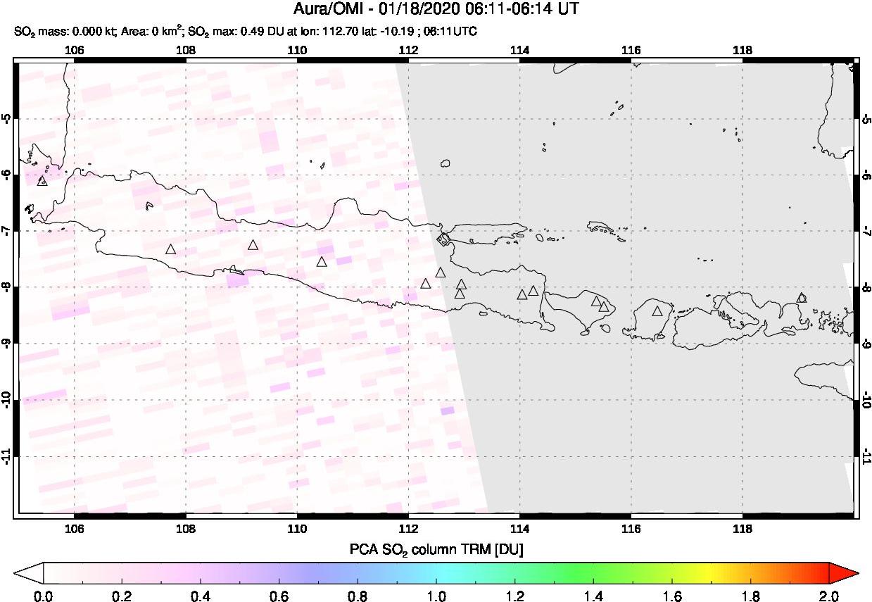 A sulfur dioxide image over Java, Indonesia on Jan 18, 2020.