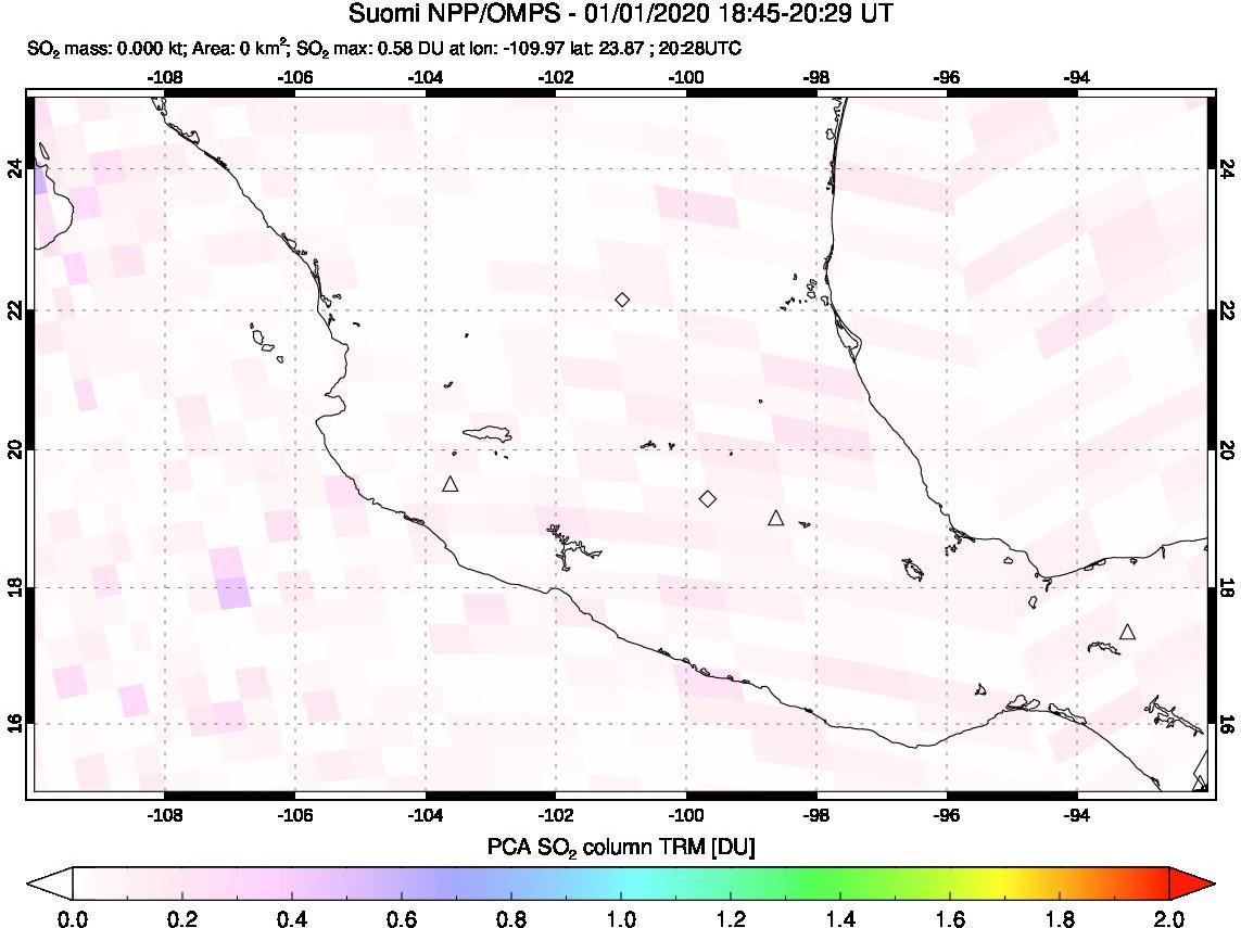A sulfur dioxide image over Mexico on Jan 01, 2020.