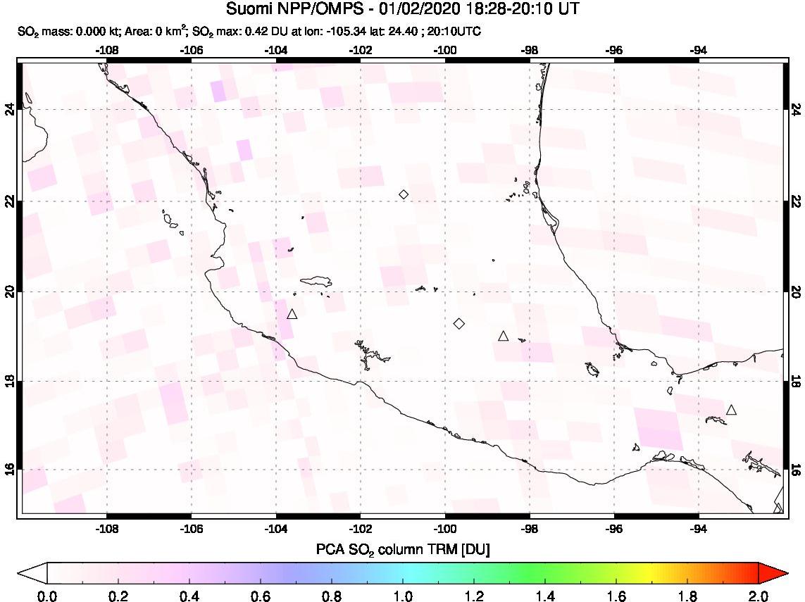 A sulfur dioxide image over Mexico on Jan 02, 2020.