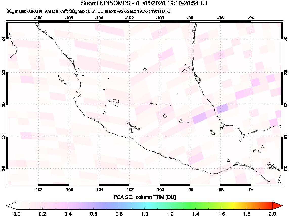 A sulfur dioxide image over Mexico on Jan 05, 2020.