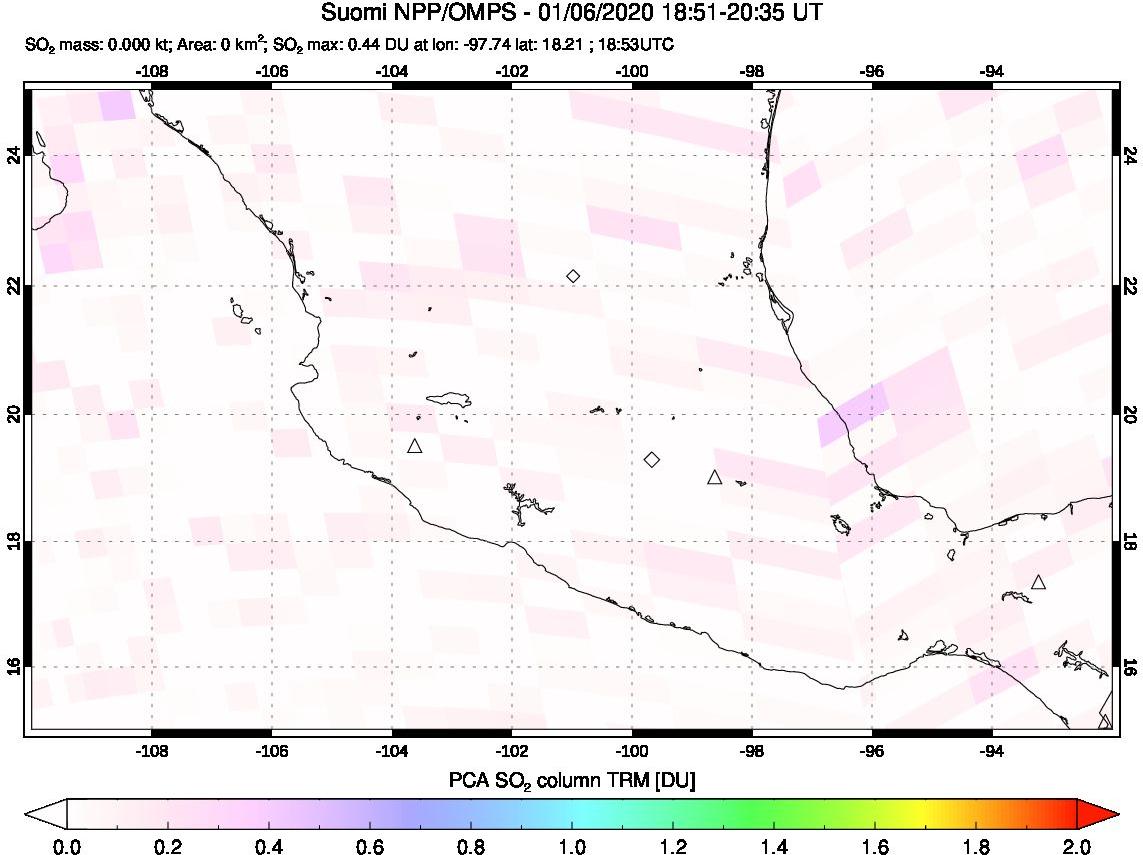 A sulfur dioxide image over Mexico on Jan 06, 2020.