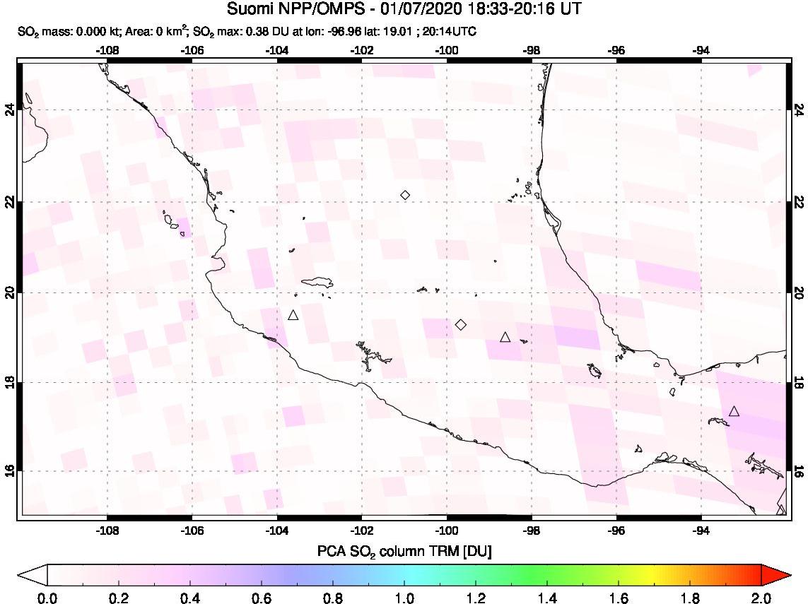 A sulfur dioxide image over Mexico on Jan 07, 2020.