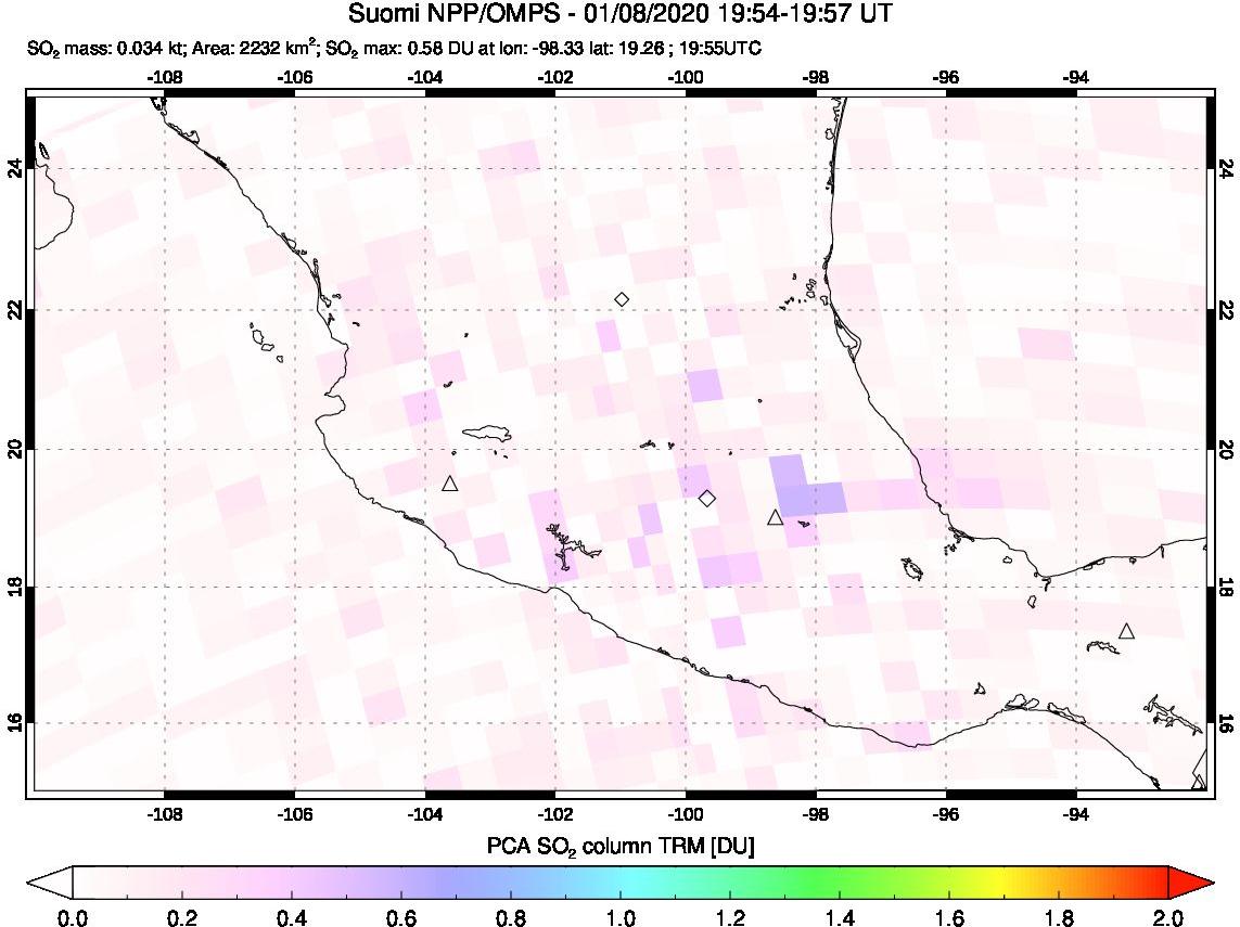 A sulfur dioxide image over Mexico on Jan 08, 2020.