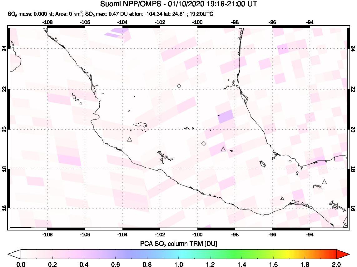 A sulfur dioxide image over Mexico on Jan 10, 2020.