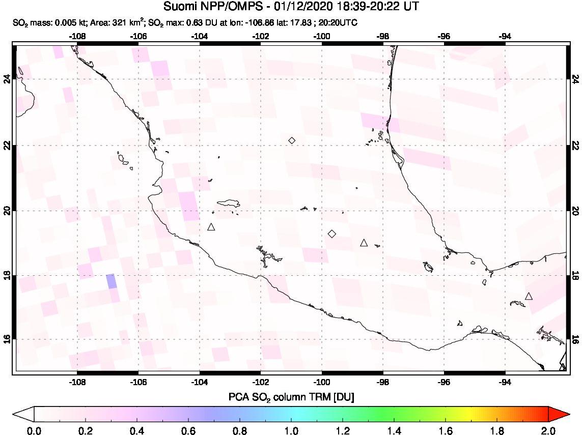 A sulfur dioxide image over Mexico on Jan 12, 2020.