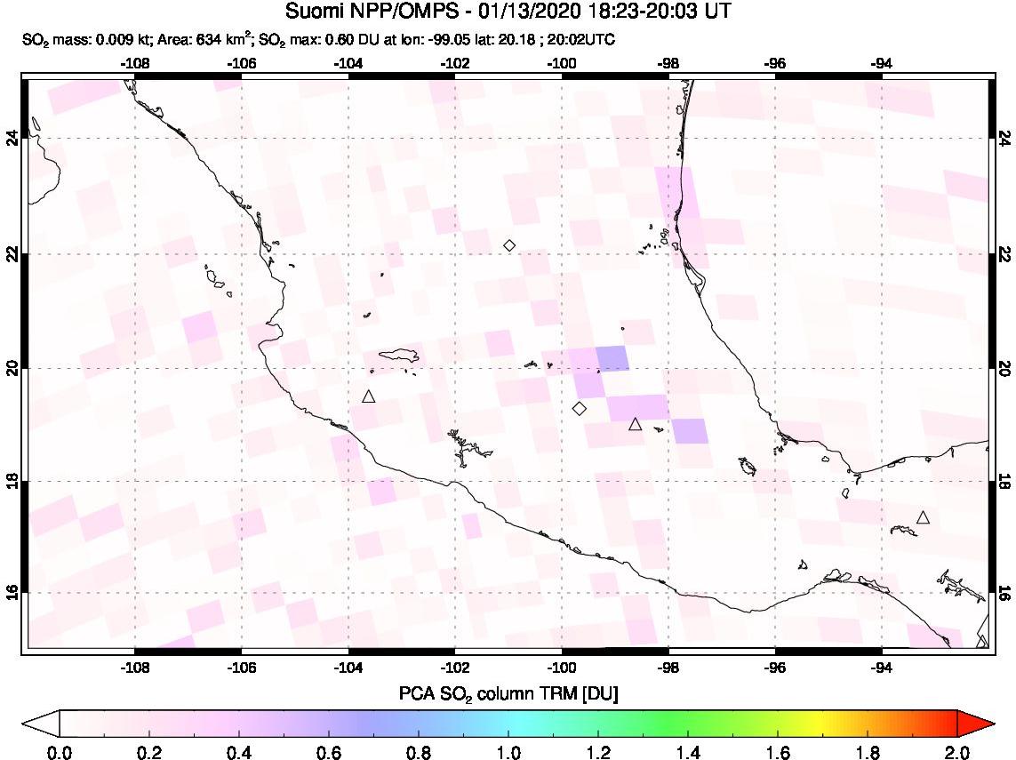 A sulfur dioxide image over Mexico on Jan 13, 2020.