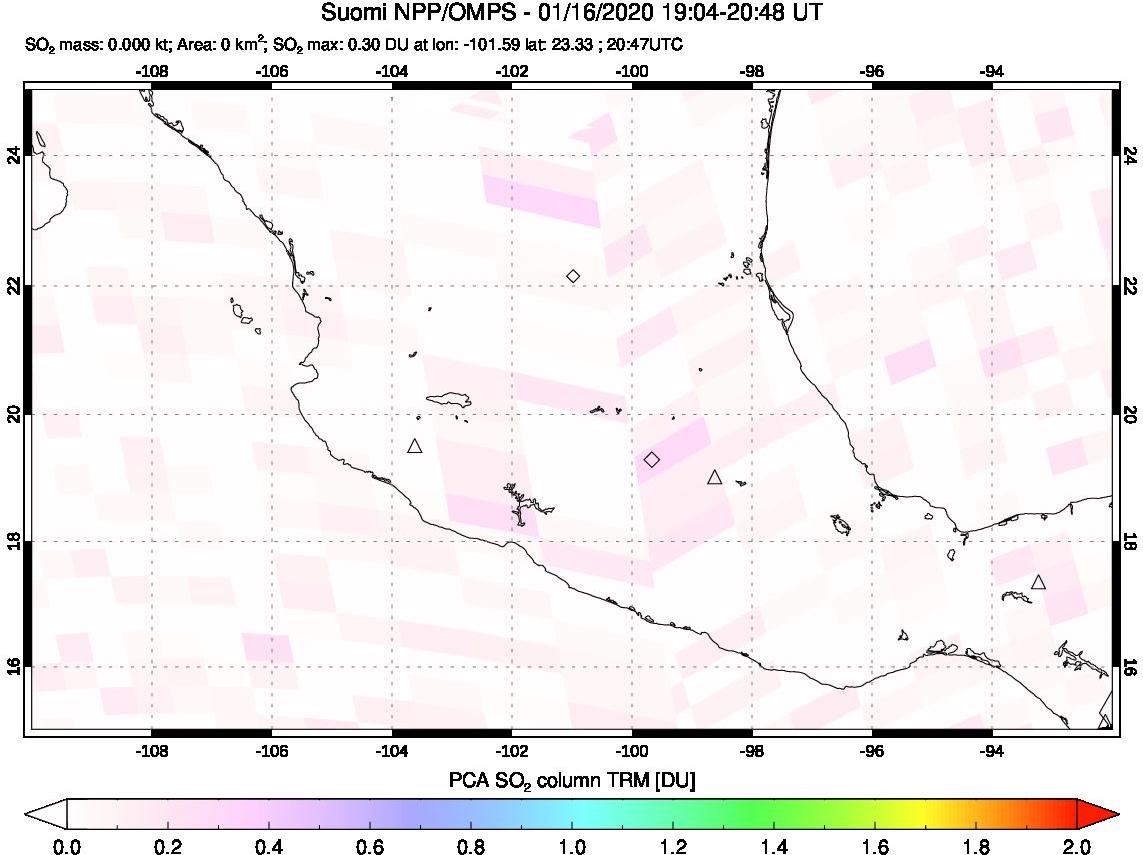 A sulfur dioxide image over Mexico on Jan 16, 2020.