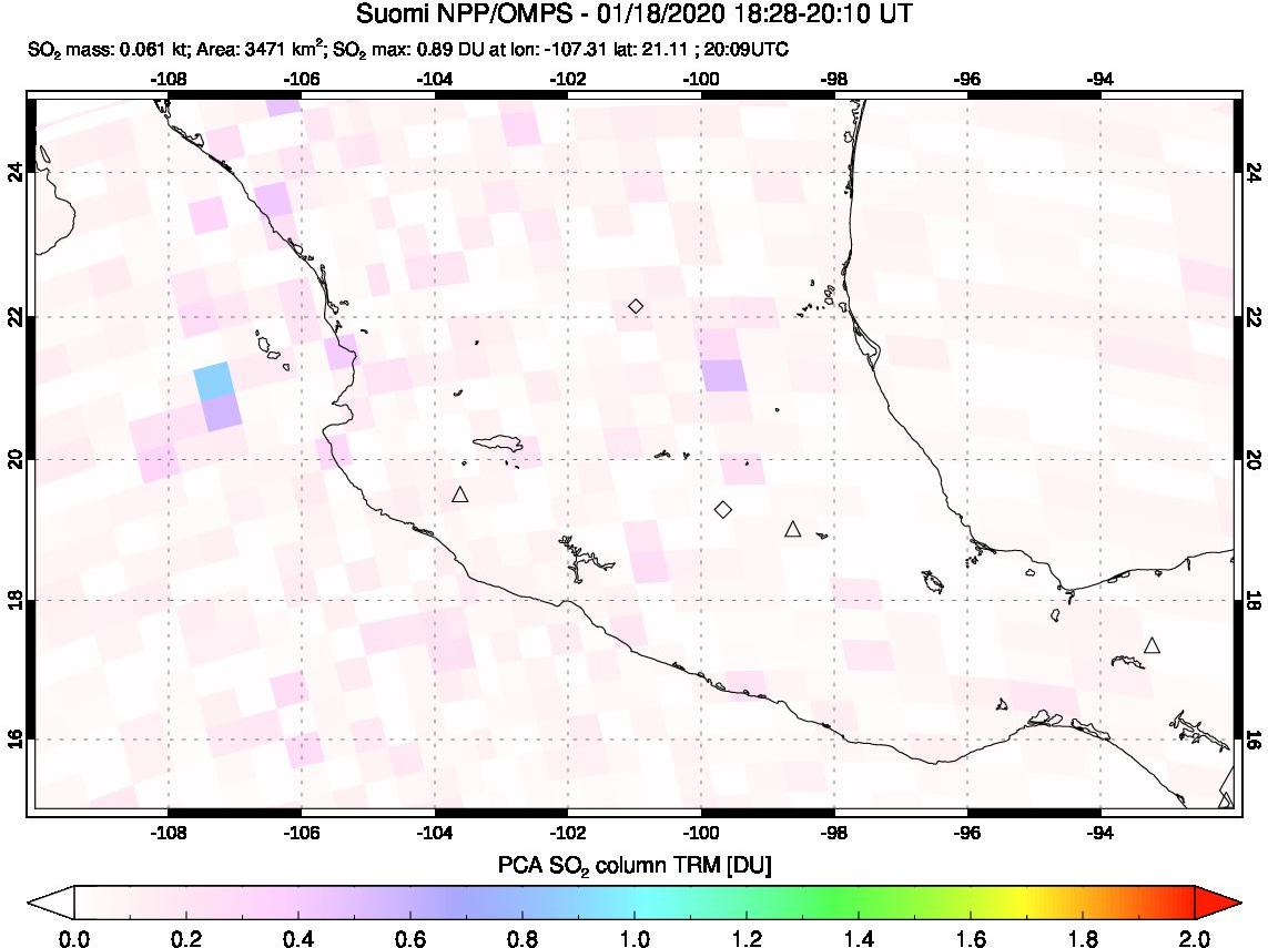 A sulfur dioxide image over Mexico on Jan 18, 2020.