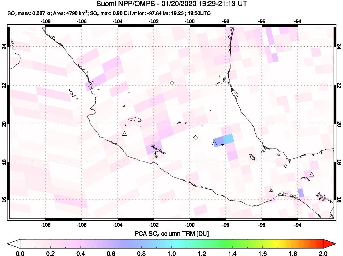 A sulfur dioxide image over Mexico on Jan 20, 2020.
