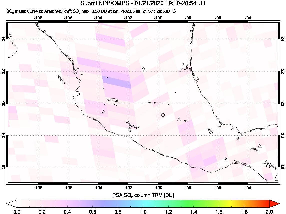 A sulfur dioxide image over Mexico on Jan 21, 2020.