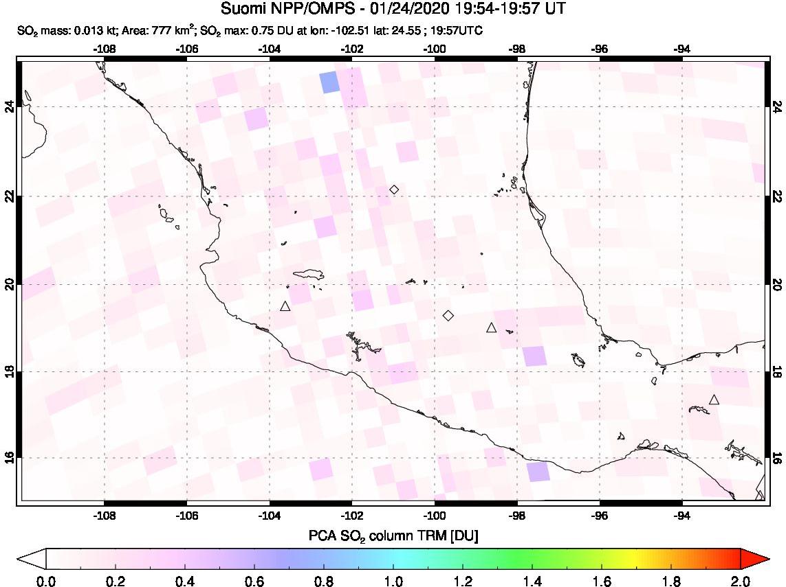 A sulfur dioxide image over Mexico on Jan 24, 2020.