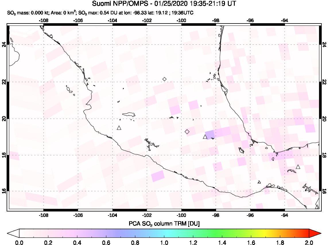 A sulfur dioxide image over Mexico on Jan 25, 2020.