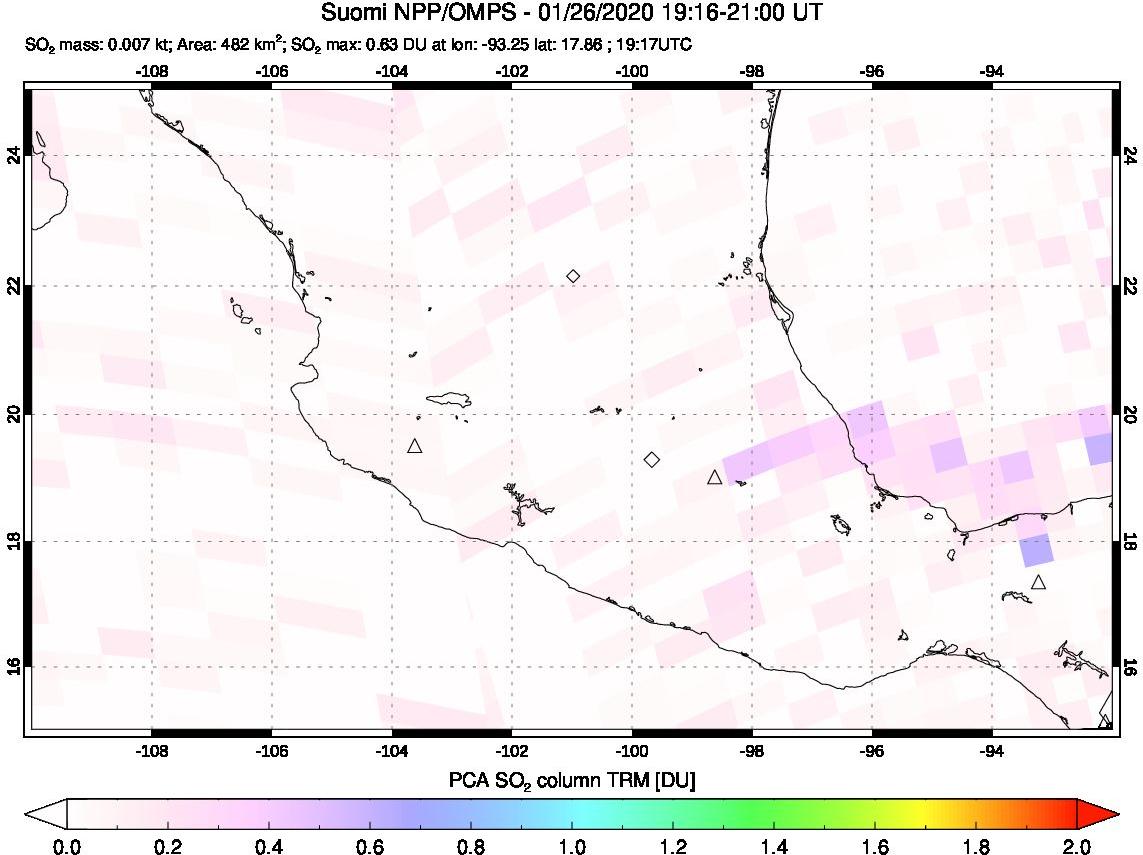 A sulfur dioxide image over Mexico on Jan 26, 2020.