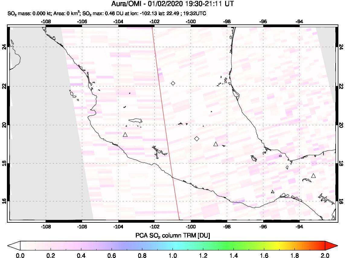 A sulfur dioxide image over Mexico on Jan 02, 2020.