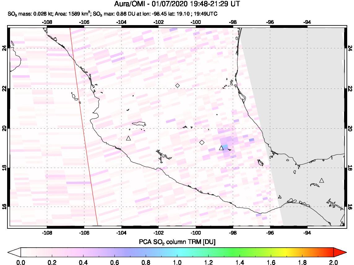 A sulfur dioxide image over Mexico on Jan 07, 2020.
