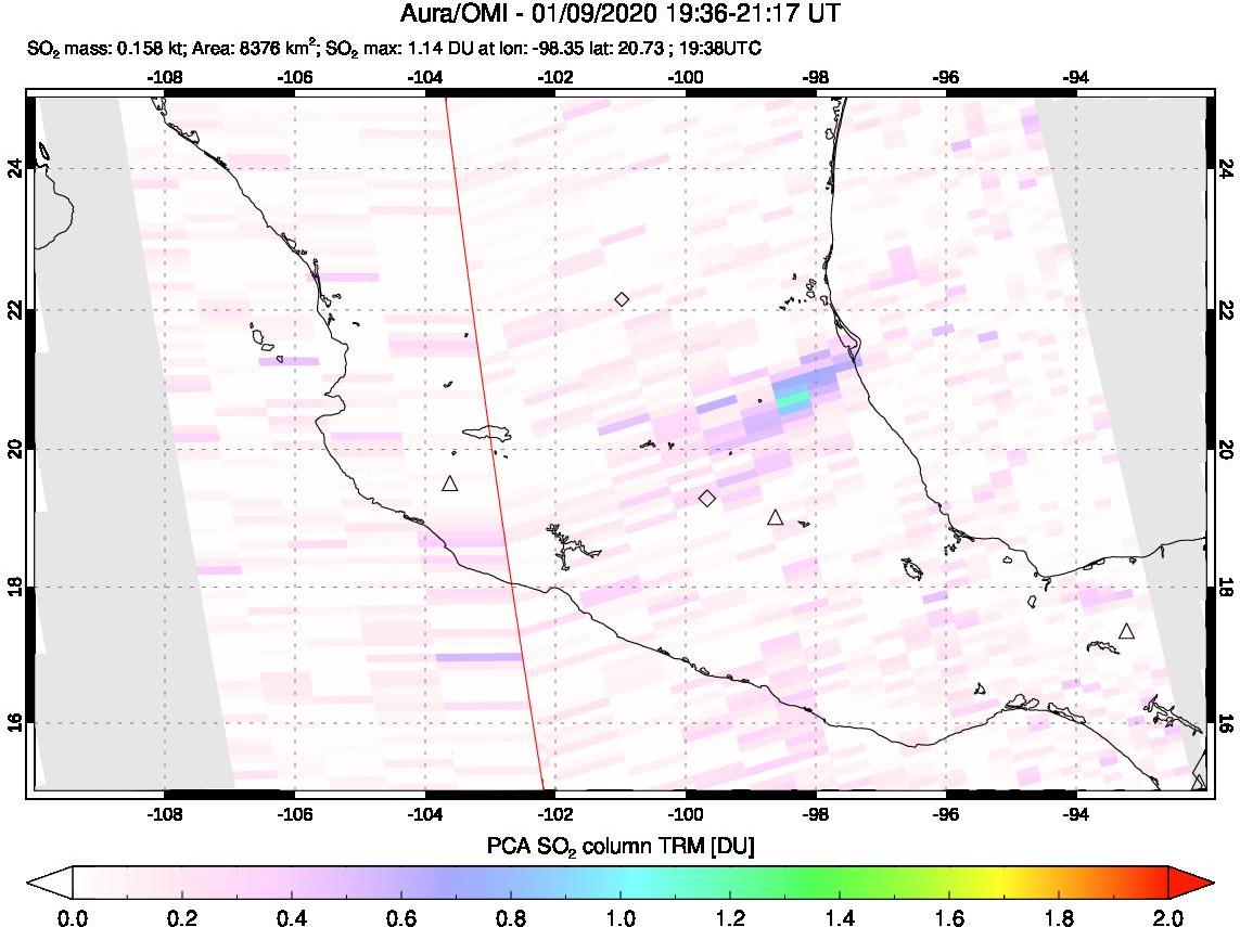 A sulfur dioxide image over Mexico on Jan 09, 2020.