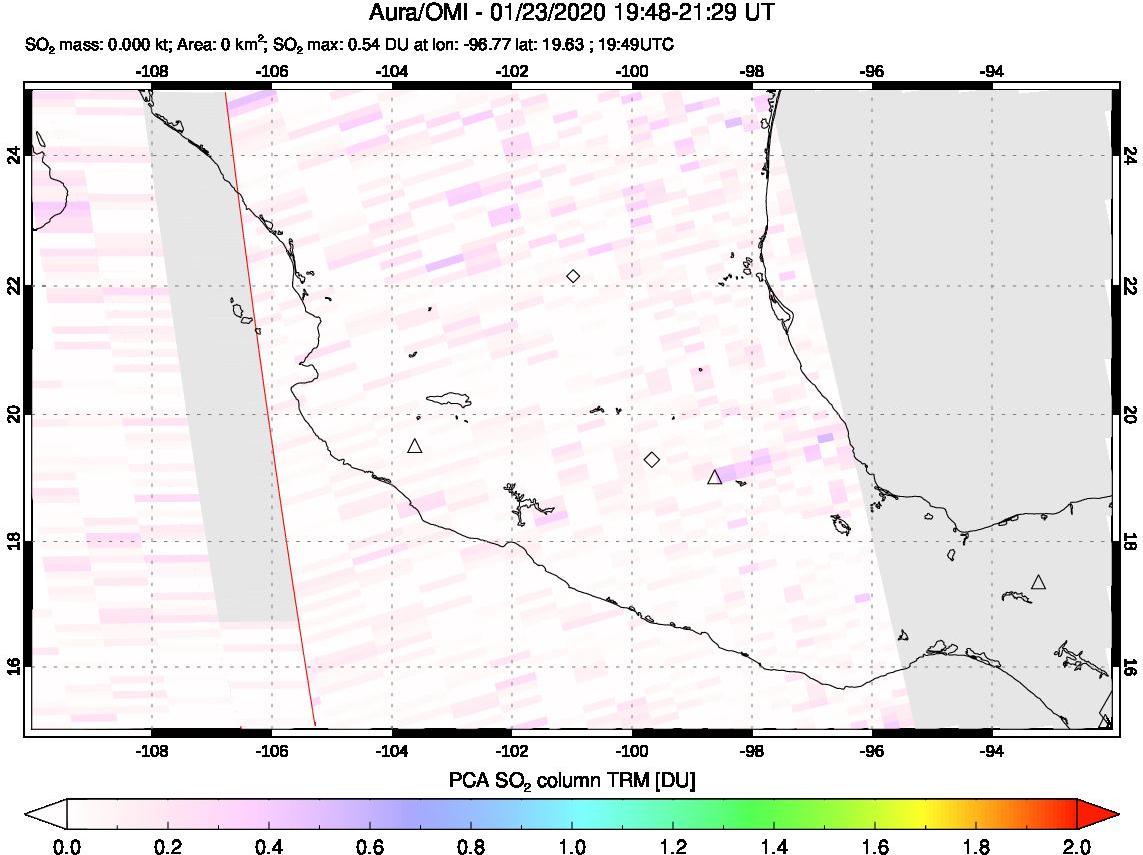 A sulfur dioxide image over Mexico on Jan 23, 2020.
