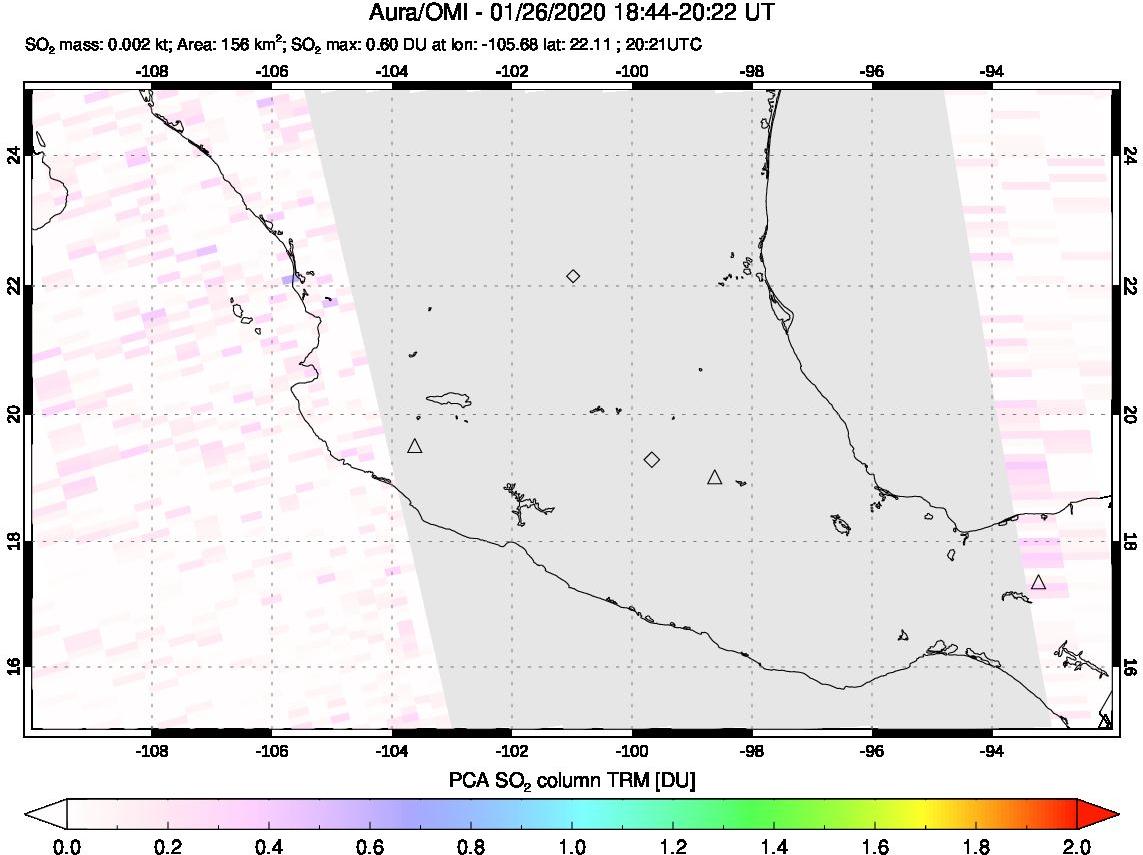 A sulfur dioxide image over Mexico on Jan 26, 2020.